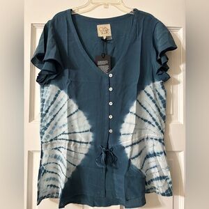 NWT Chaser Drawstring Silk Tie-Dye Top, size M